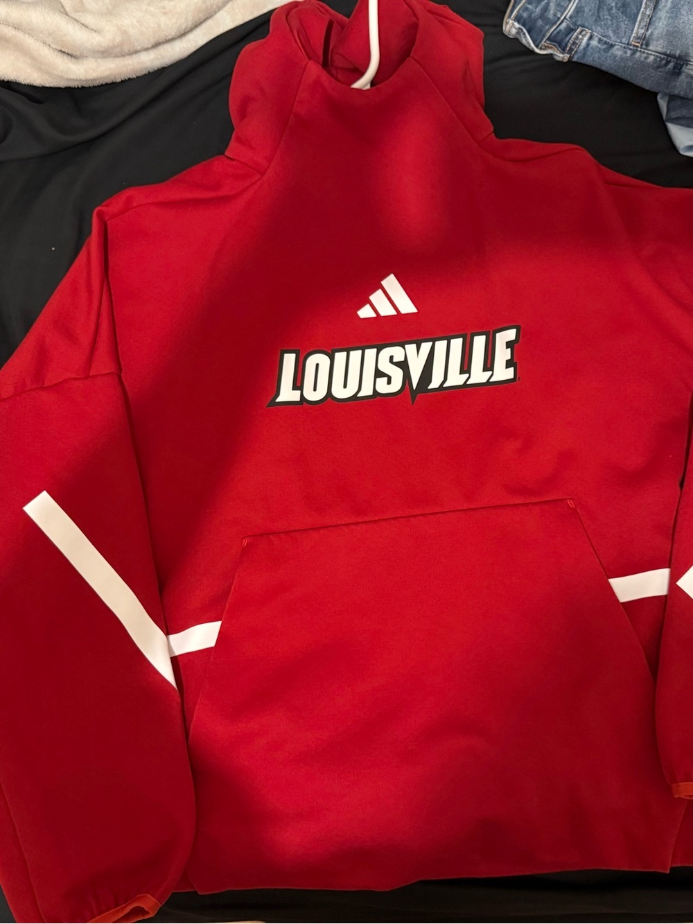 adidas Louisville Kids Red Pullover Hoodie with White Accents